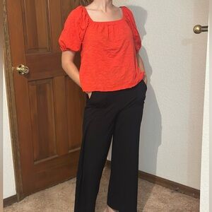 Old Navy Puff-Sleeve Square-Neck Top in Bright Red
